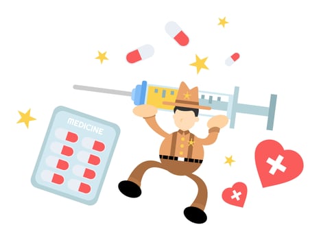 Illustration of a doctor holding a syringe and a heart vector