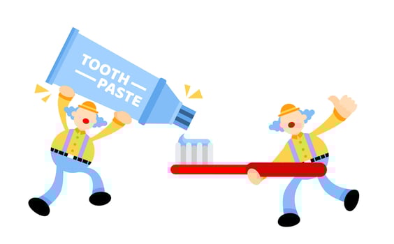Two clowns are holding toothpaste and toothbrush vector