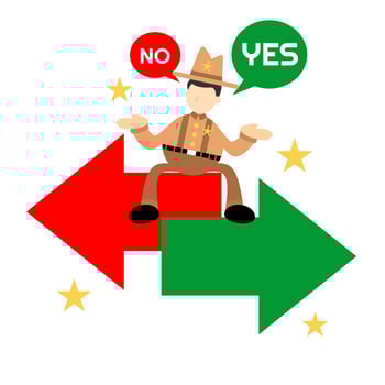 A cartoon man in cowboy hat sitting on a green arrow vector