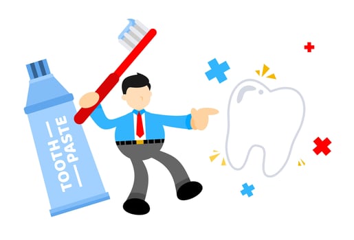 A man is holding a toothbrush and toothpaste vector