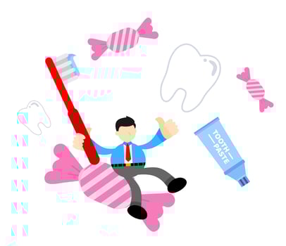 A cartoon man sitting on a toothbrush and candy vector