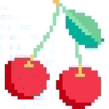 Cherry cartoon icon in pixel style vector