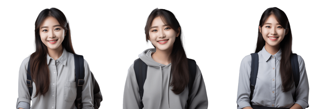Beautiful and confident female university student transparent background AI Generative png