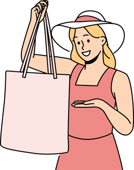 Woman holds textile bag recommending to refuse plastic disposable packages for shopping png