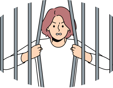 Woman breaks bars wanting to be released from captivity, for concept fight against restrictions png
