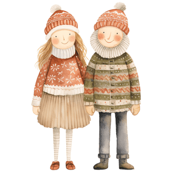 AI generated Cute Holiday Senior Couple Christmas Clipart in Whimsical Watercolor Style, Generative Ai png