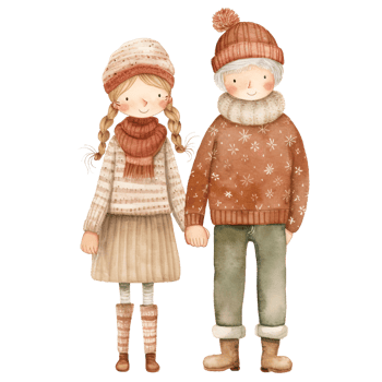 AI generated Cute Holiday Senior Couple Christmas Clipart in Whimsical Watercolor Style, Generative Ai png