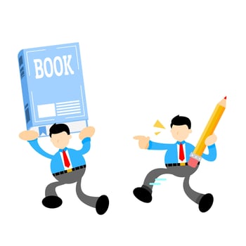 businessman worker and book education cartoon doodle flat design style vector illustration