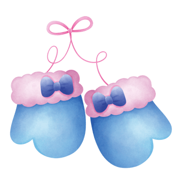 Blue mittens decorated with cute little bows png