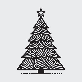 geometric christmas tree with star on top, black outline shape geometric christmas tree silhouette isolated minimal unique creative christmas tree xmas elegant design pine tree abstract design vector