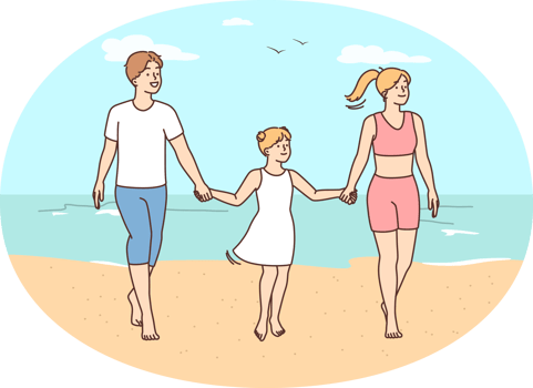Happy family with child on beach png
