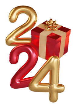Modern Style red gold 3D render balloon text with gift box png