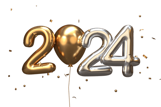 Modern Style silver gold 2024 3D render balloon text with balloon png