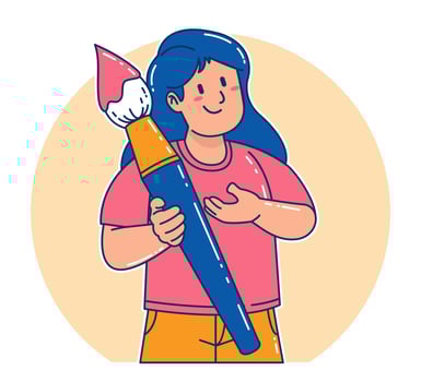Woman carrying watercolor brush vector
