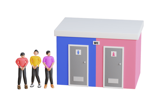 Queue to toilet 3d illustration. Public WC toilet. People waiting at WC door stand in line png