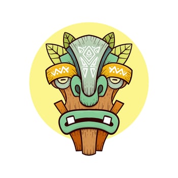 Tribal tiki masks Hawaiian totem culture vector wooden colored illustrations
