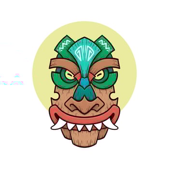 Tribal tiki masks Hawaiian totem culture vector wooden colored illustrations
