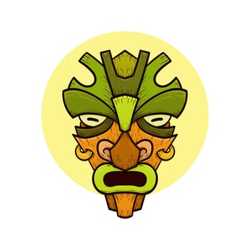 Tribal tiki masks Hawaiian totem culture vector wooden colored illustrations