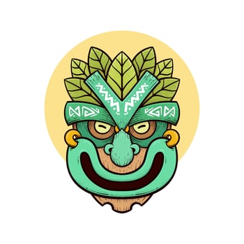 Tribal tiki masks Hawaiian totem culture vector wooden colored illustrations