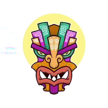 Tribal tiki masks Hawaiian totem culture vector wooden colored illustrations