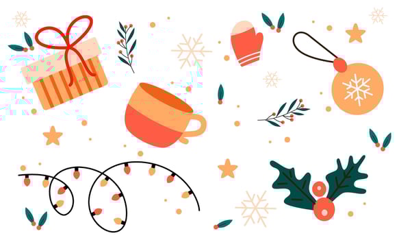 Christmas collection of decorative winter elements vector