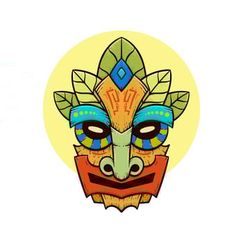 Tribal tiki masks Hawaiian totem culture vector wooden colored illustrations