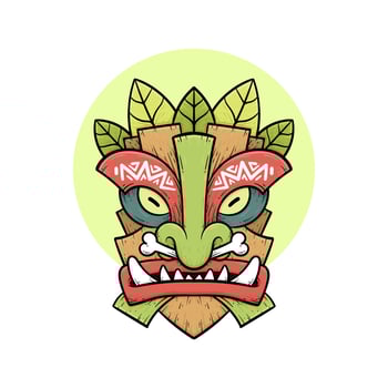 Tribal tiki masks Hawaiian totem culture vector wooden colored illustrations