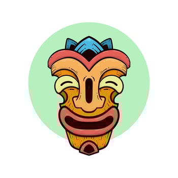 Tribal tiki masks Hawaiian totem culture vector wooden colored illustrations