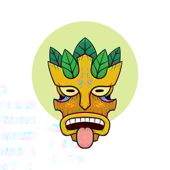 Tribal tiki masks Hawaiian totem culture vector wooden colored illustrations