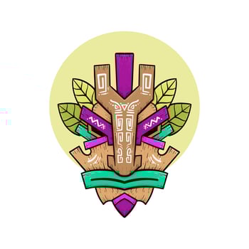 Tribal tiki masks Hawaiian totem culture vector wooden colored illustrations