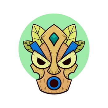 Tribal tiki masks Hawaiian totem culture vector wooden colored illustrations