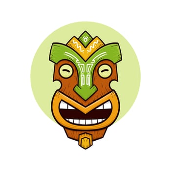 Tribal tiki masks Hawaiian totem culture vector wooden colored illustrations