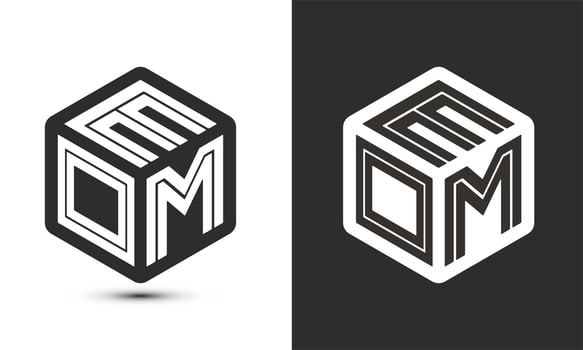 EOM letter logo design with illustrator cube logo, vector logo modern alphabet font overlap style.