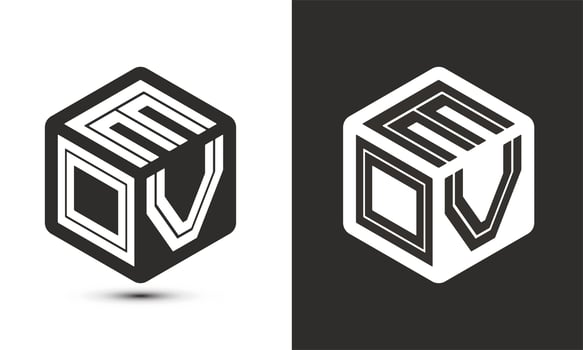 EOV letter logo design with illustrator cube logo, vector logo modern alphabet font overlap style.