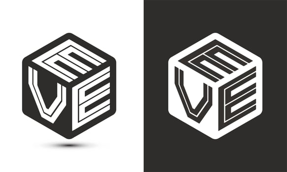 EVE letter logo design with illustrator cube logo, vector logo modern alphabet font overlap style.