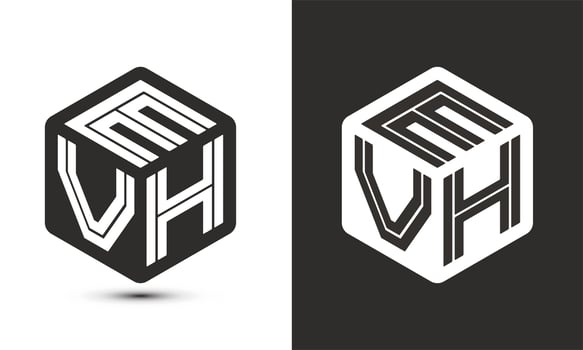 EVH letter logo design with illustrator cube logo, vector logo modern alphabet font overlap style.