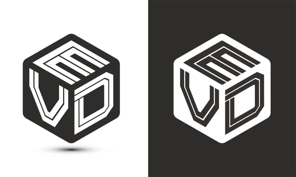 EVD letter logo design with illustrator cube logo, vector logo modern alphabet font overlap style.