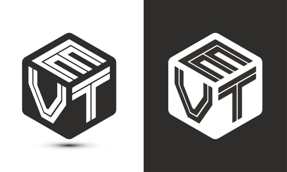 EVT letter logo design with illustrator cube logo, vector logo modern alphabet font overlap style.