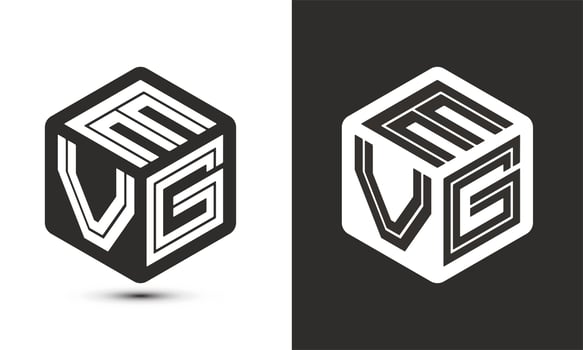 EVG letter logo design with illustrator cube logo, vector logo modern alphabet font overlap style.