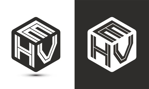 EHV letter logo design with illustrator cube logo, vector logo modern alphabet font overlap style.