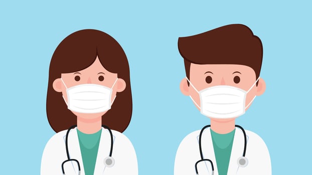 Doctors characters in white medical face mask. Doctors characters design. vector