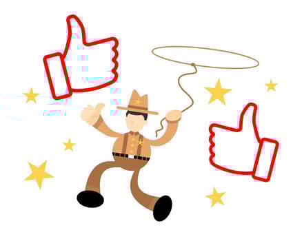 A cartoon man in a cowboy hat is running with thumbs up vector