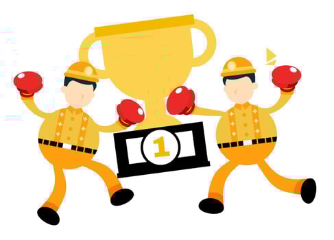 miner worker man pick trophy win champion cartoon doodle flat design style vector illustration