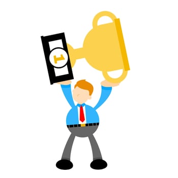 businessman worker pick trophy win champion cartoon doodle flat design style vector illustration