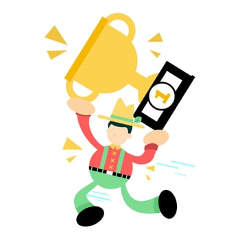 farmer man worker pick trophy win champion cartoon doodle flat design style vector illustration