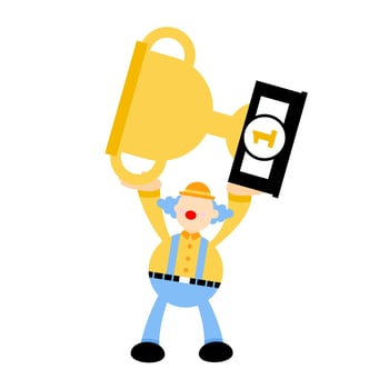 happy clown competition for win champion trophy cartoon doodle vector illustration flat design style