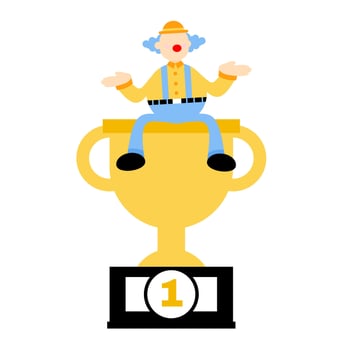 happy clown competition for win champion trophy cartoon doodle vector illustration flat design style