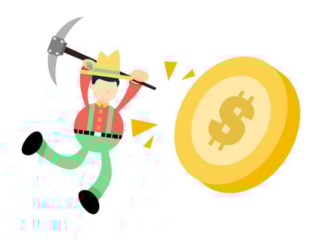 A cartoon man with a pickaxe and a dollar coin vector