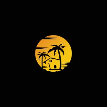 Conceptual palm tree icon on afternoon vacation and resort home. vector