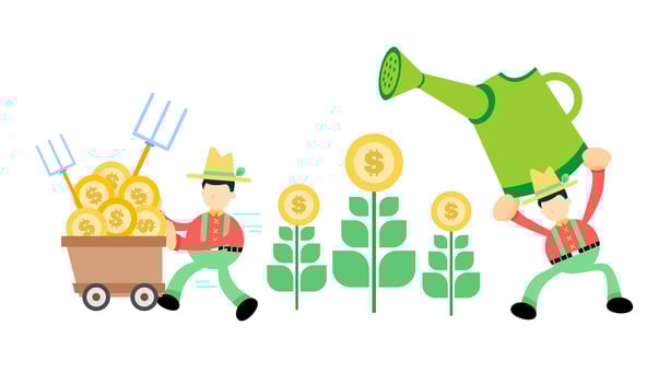 Two men are watering plants with money vector